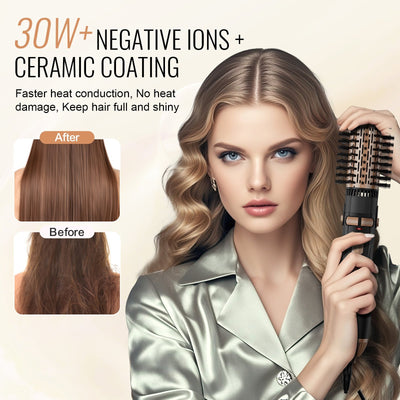 Rotating Hair Dryer Brush Hot Air Styling Brush With 3 Interchange Heads