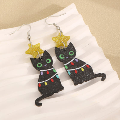 Christmas Tree Kitty Creative Christmas Acrylic Earrings