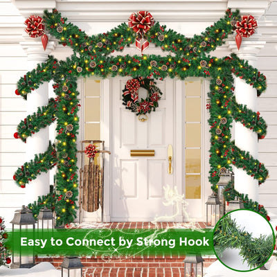 Christmas Garland,  Greenery Xmas Garland With 20 Pine Cones 90 Red Berry Christmas Decoration For Indoor Outdoor Home Mantel Fireplace