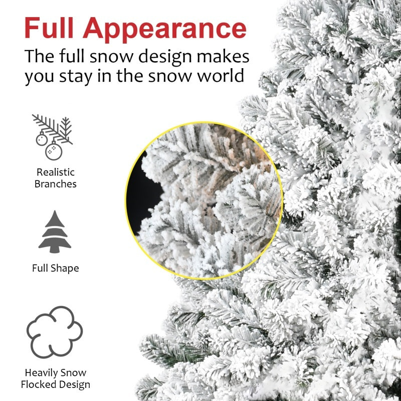 Unlit Artificial Christmas Tree Snow Flocked Fake Christmas Tree With Foldable Base