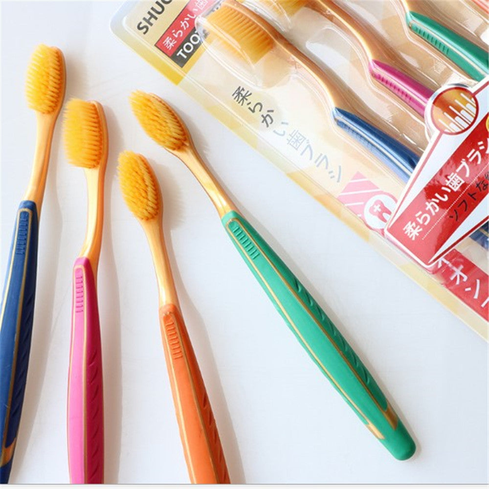 Four Sets Of Golden Clean Soft Bristles Adult Toothbrushes