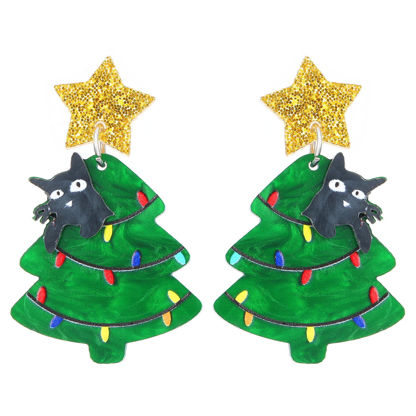 Christmas Tree Kitty Creative Christmas Acrylic Earrings