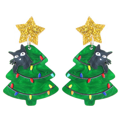 Christmas Tree Kitty Creative Christmas Acrylic Earrings