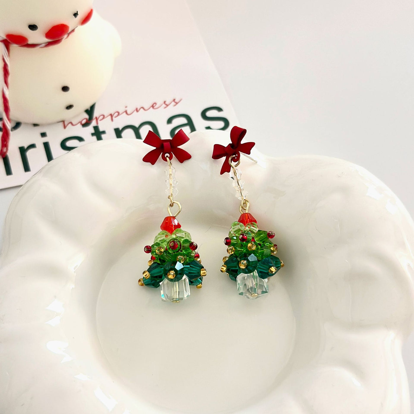 Atmosphere Earrings Red Bow Christmas Tree Earrings