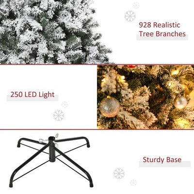 6ft Snow Flocked Artificial Tree 250 LED Light 928 Branches Christmas Season