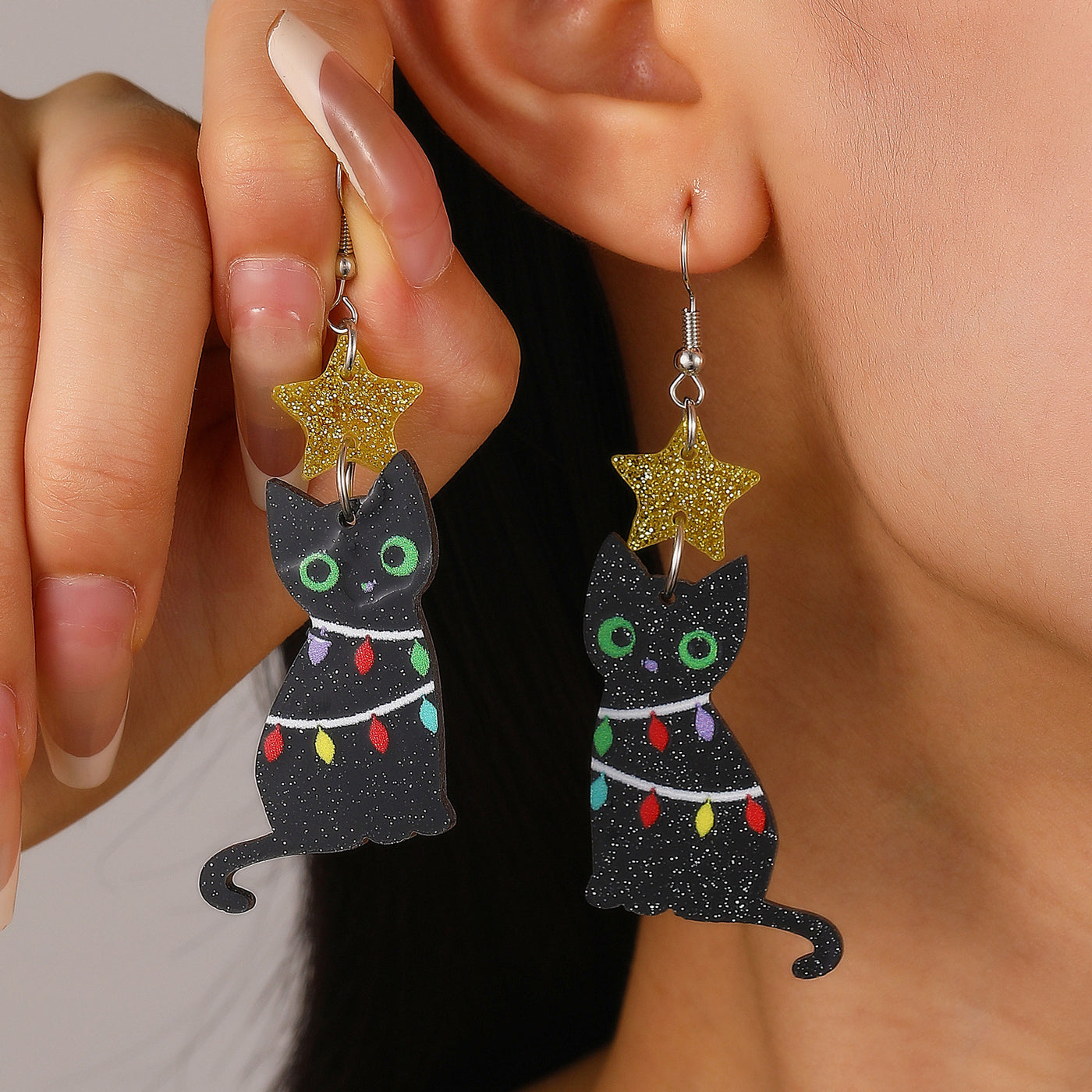 Christmas Tree Kitty Creative Christmas Acrylic Earrings