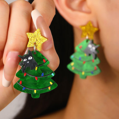 Christmas Tree Kitty Creative Christmas Acrylic Earrings