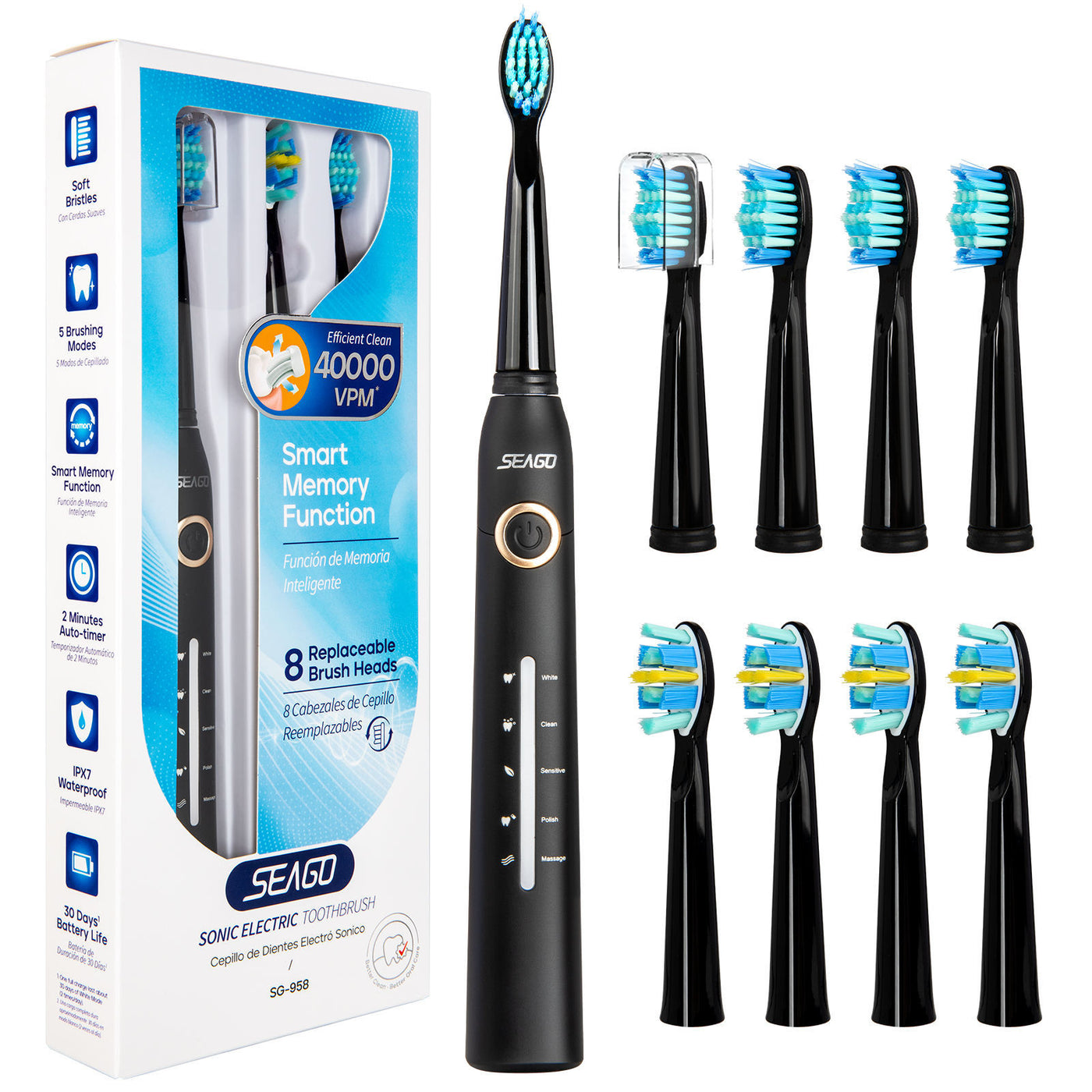 SEAGO Manufacturer SG958 Teeth Whitening Oral Care 5 Cleaning Modes Rechargeable Power  Electric Toothbrushes For Gifts