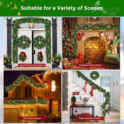 Christmas Garland,  Greenery Xmas Garland With 20 Pine Cones 90 Red Berry Christmas Decoration For Indoor Outdoor Home Mantel Fireplace