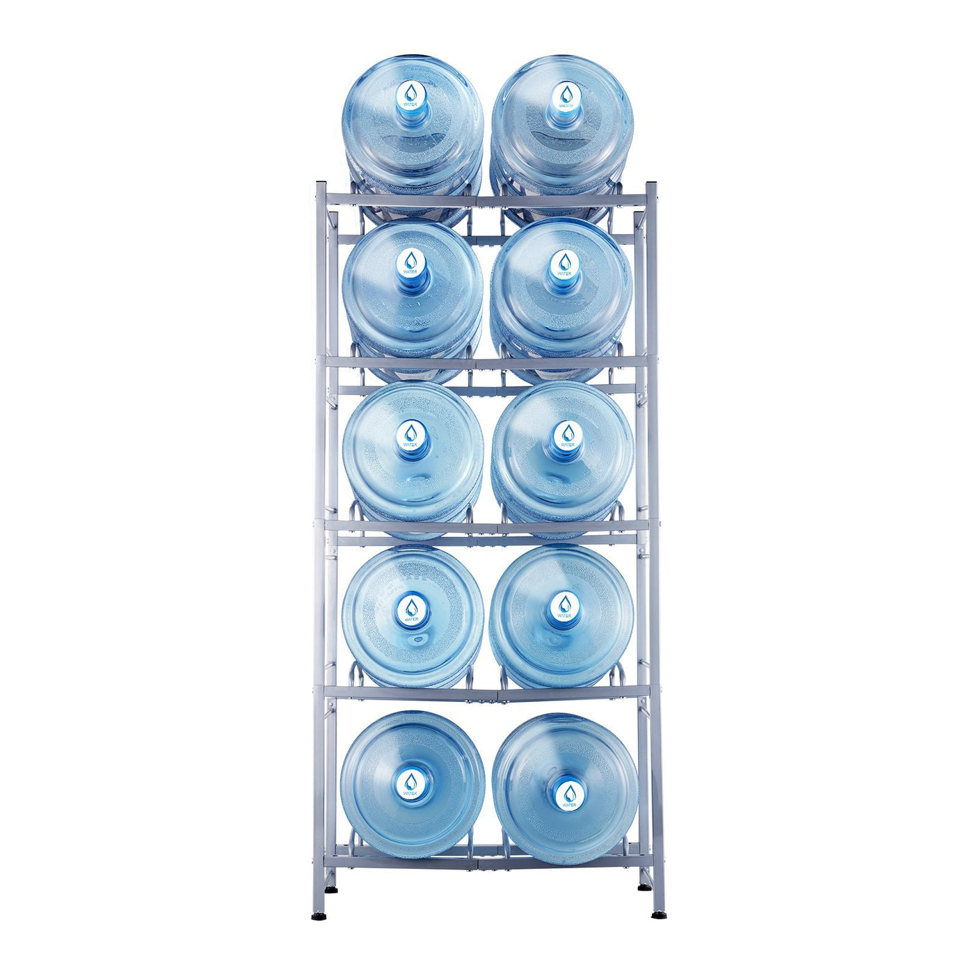 VEVOR 5-Tier Water Jug Holder Double Row Water Jug Rack 10 Bottles Silver Gray